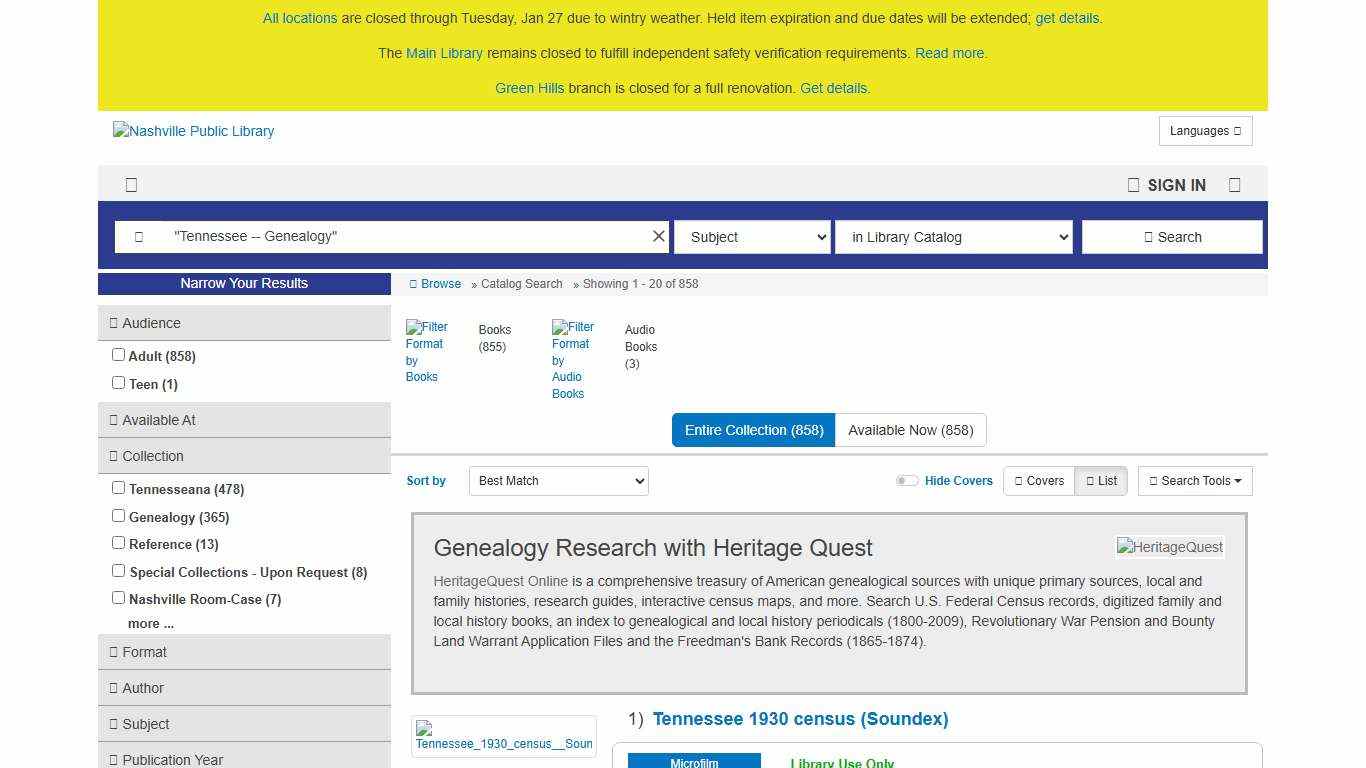 Search Results Nashville Public Library