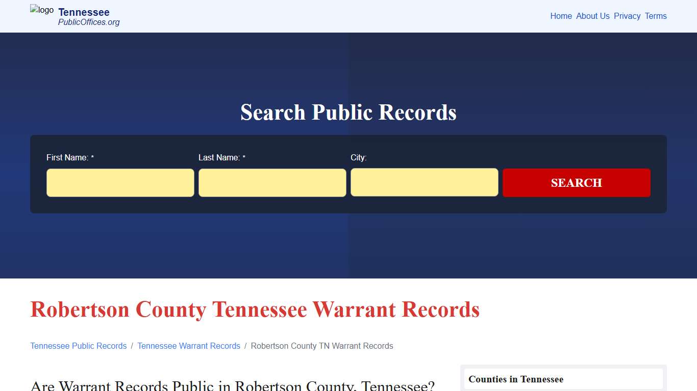 Robertson County, TN Warrant Records Search – PublicOffices.org
