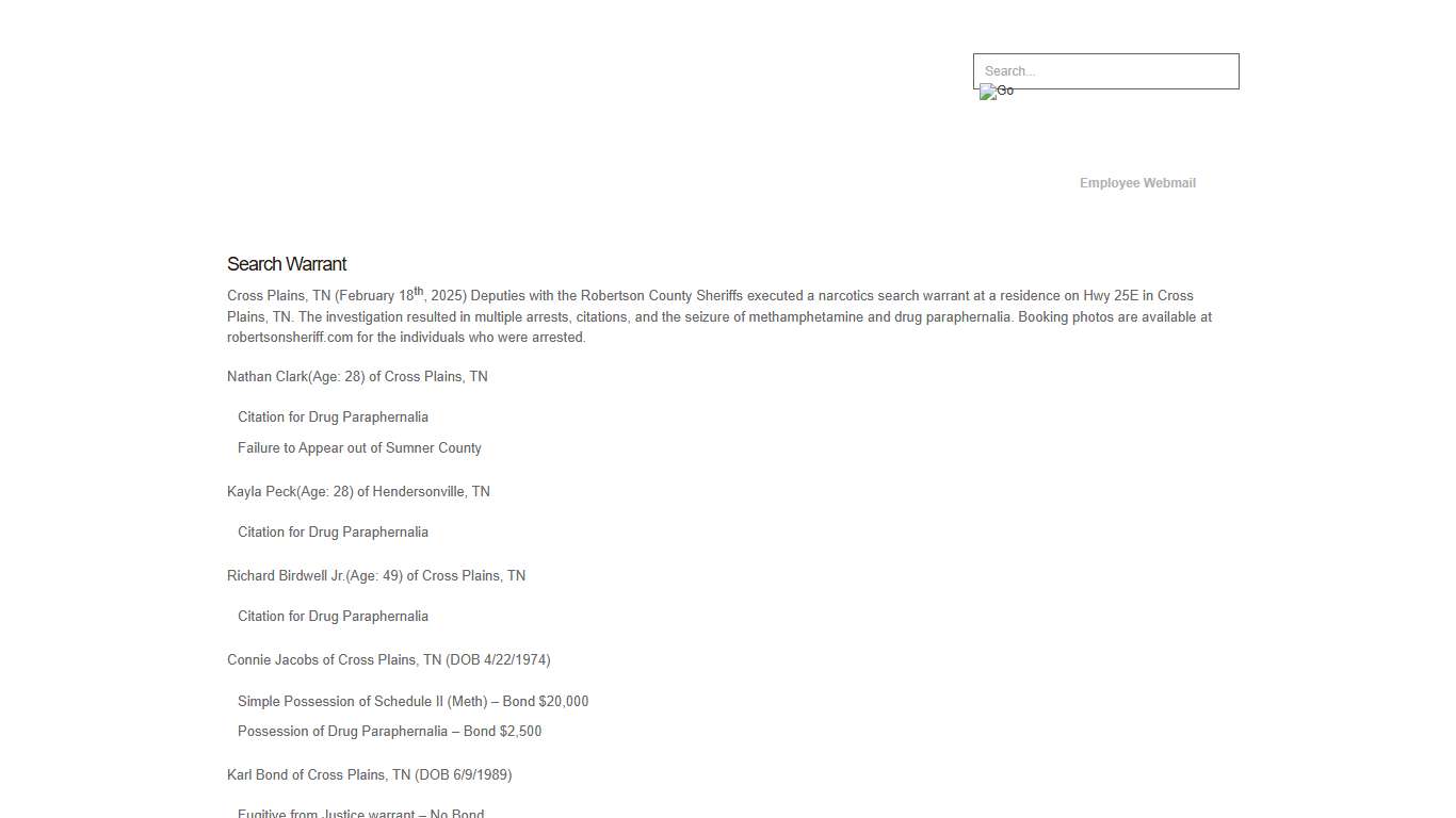 Search Warrant- Robertson County Sheriff's Office