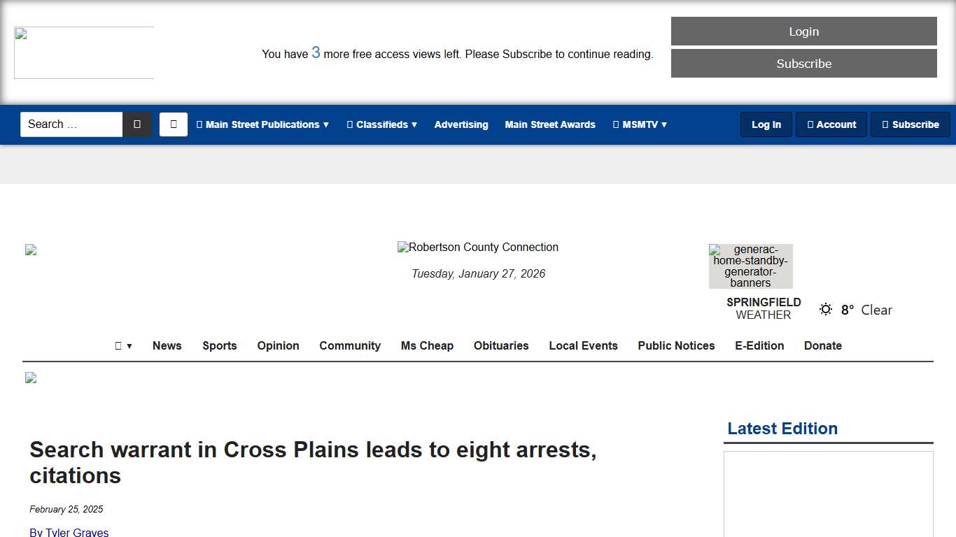 Search warrant in Cross Plains leads to eight arrests, citations - Main Street Media of Tennessee